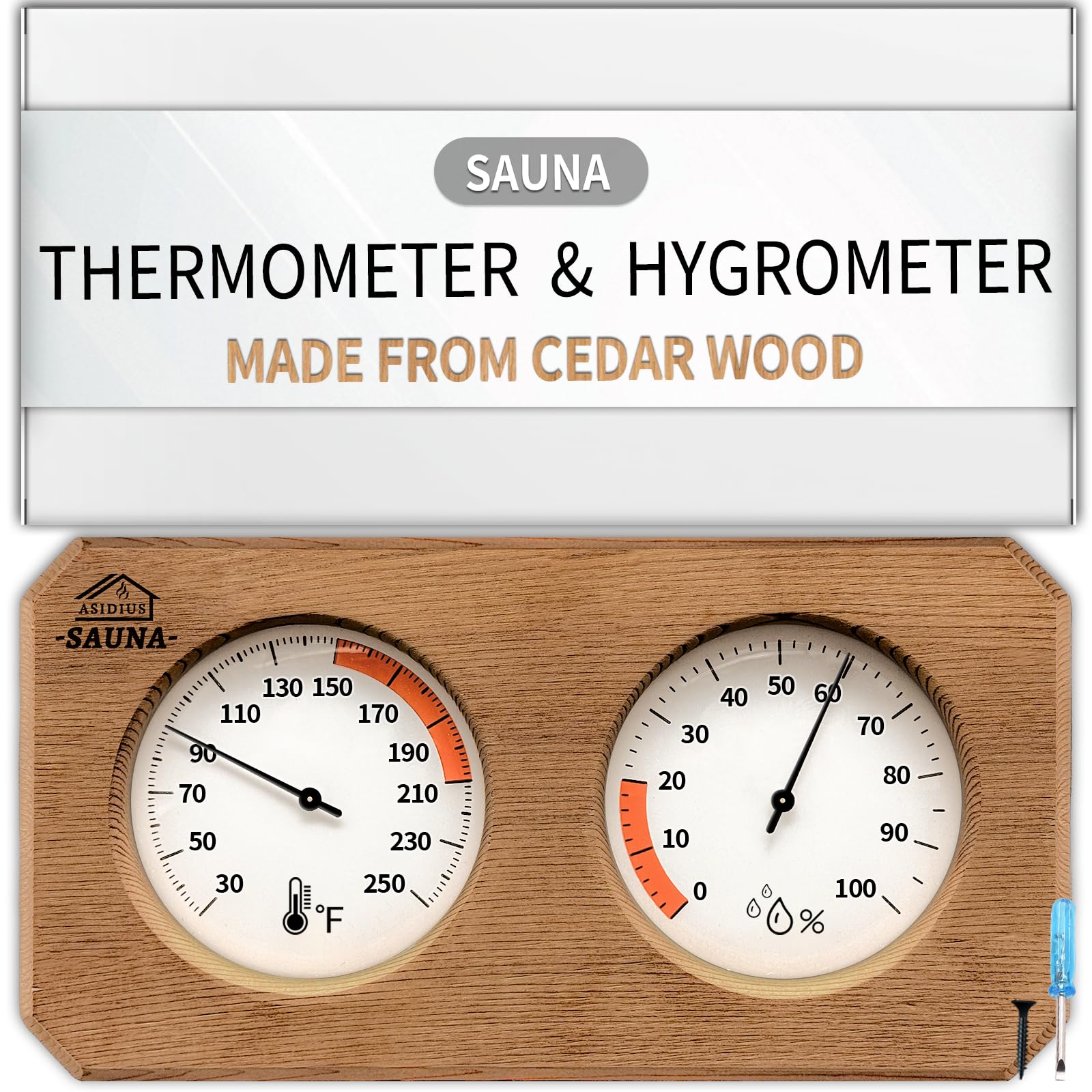 2-in-1 Sauna Thermometer and Hygrometer, Canadian Red Cedar Sauna Thermometer, Sauna Thermometer Fahrenheit Gauge for Sauna Room, Sauna Accessories-image-16