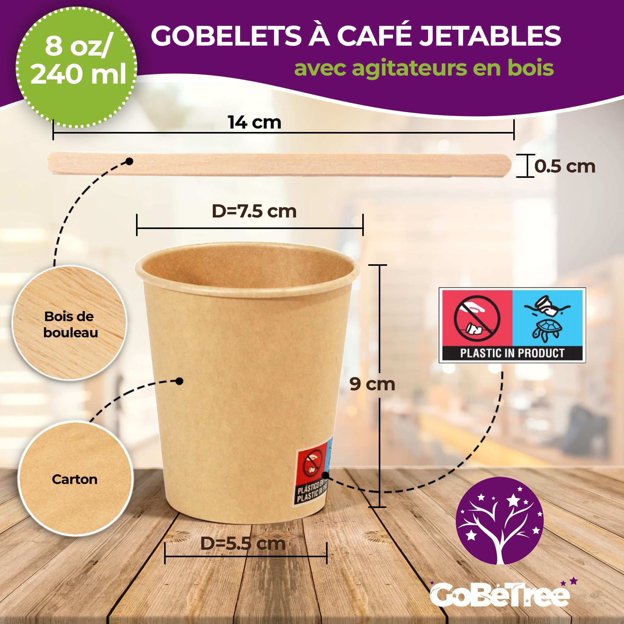 100 Gobelets En Papier Kraft 200ml - Jetables, écologiques Pour Café à Emporter, Marron
