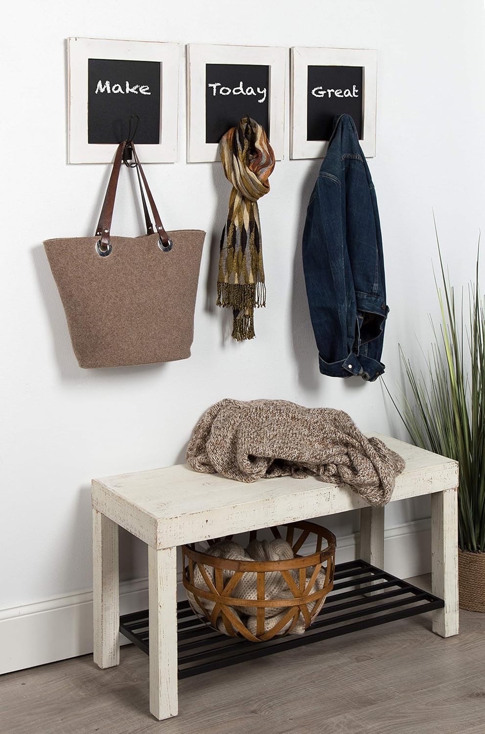 Kate and Laurel Jeran Wall Mounted Small Wood Chalkboards with Hook, 11.75 x 11.75, White, 3 Piece Set : Home & Kitchen