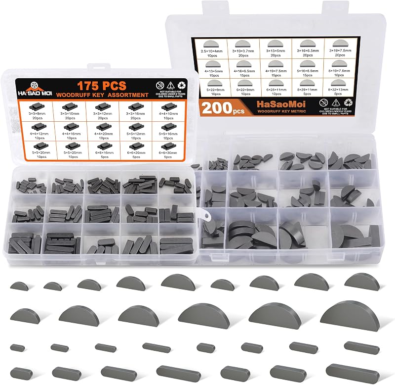 Kit de Chavetas Woodruff Métricas em Aço Carbono HASAOMOI – 375 Peças