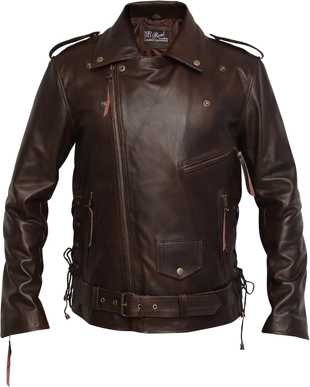 Brando Distressed Brown Retro Vintage Cowhide Leather Jacket - Image 4