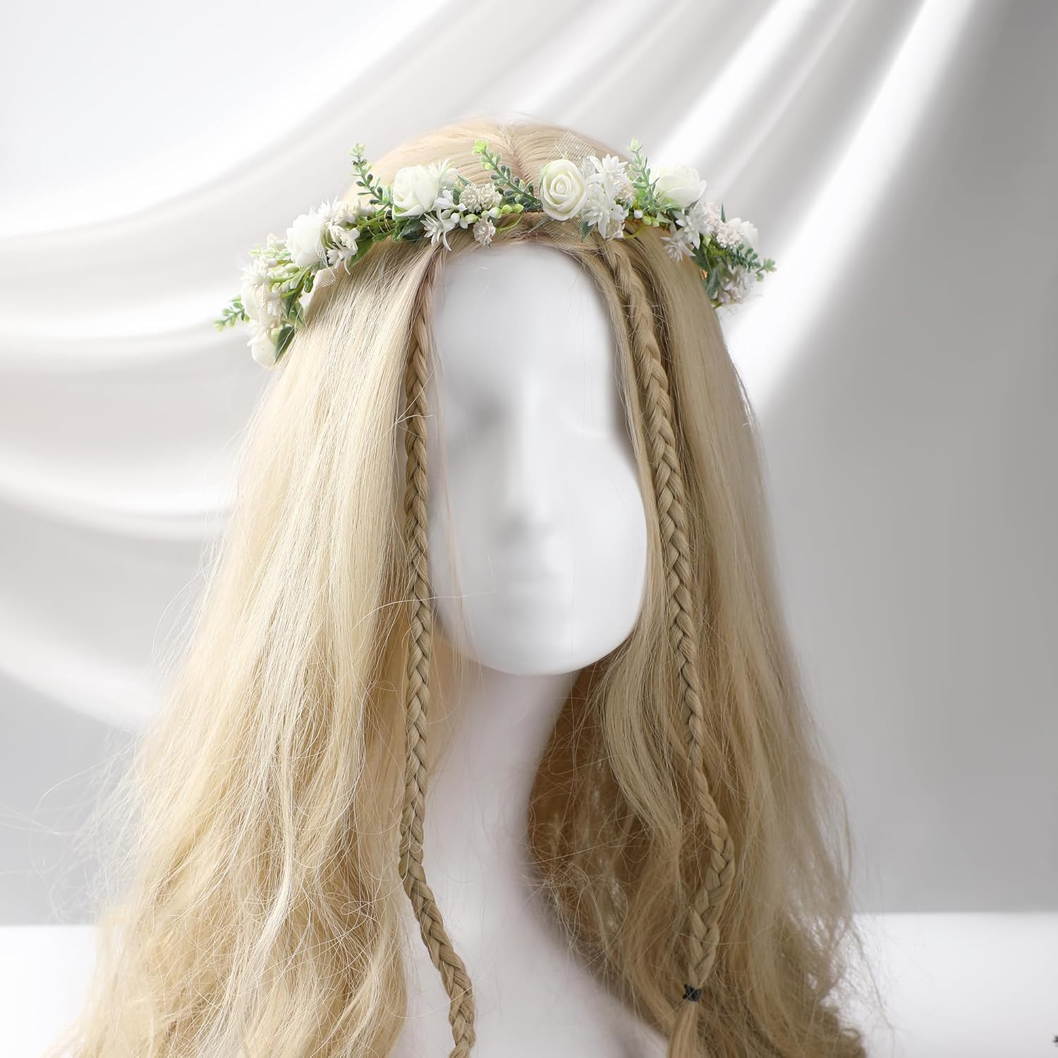 White Flower Crown Hairband - Rose Flower Headband for Women's Wedding, Party, Festival Decoration, Hair Styling Accessory - Image 3