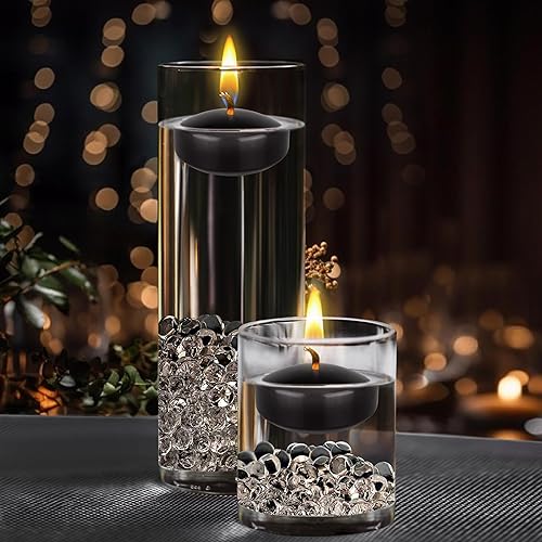 Miniatura 3 de Mega Candles 12 velas flotantes negras sin perfume, vela de cera vertida a mano de 2 pulgadas de diámetro, decoración del hogar, recepciones de