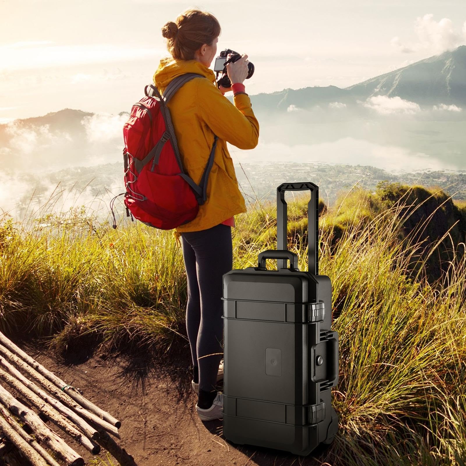 Custodia Fotocamera Con Ruote Valigia Trolley Impermeabile A Guscio Rigido | Valigia Fotocamera A Rotelle Borsa Viaggio Per Attrezzatura Fotografica Outdoor, Treppiede, , Obiettivi