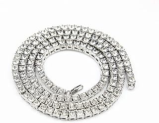 24K White Gold Plated Men Necklace 1 Row Rhinestone Simulated Diamond Iced Out Hip Hop Necklace Chain Punk Rock Jewelry 24 Inch