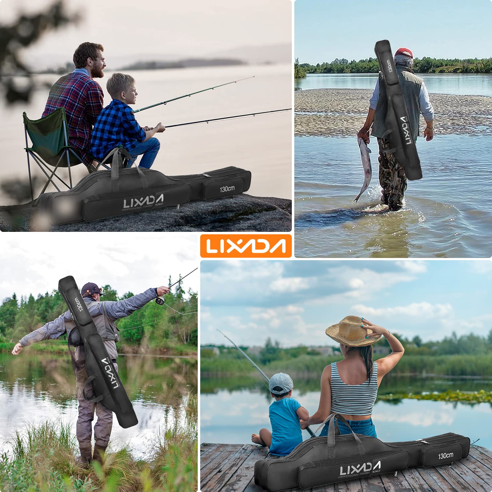 Lixada Sac de pêche Portable Pliable pour Canne à pêche en Plein air, 100 cm/130 cm/150 cm