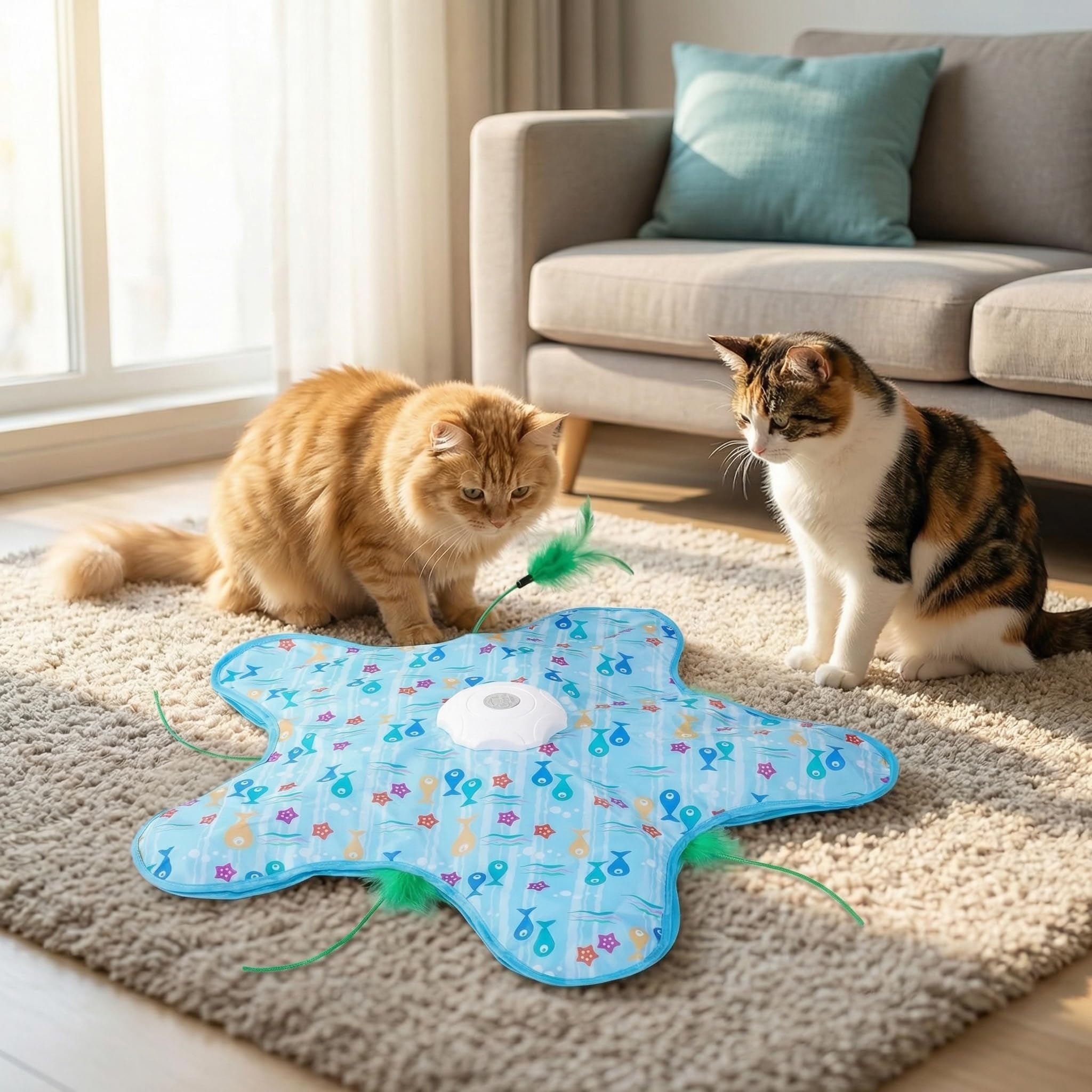Juguete interactivo para gatos, ratón automático para esconderse y buscar con cola de pluma, sonidos chirriantes, activado por movimiento, recargable por USB para gatos de interior, alivio del
