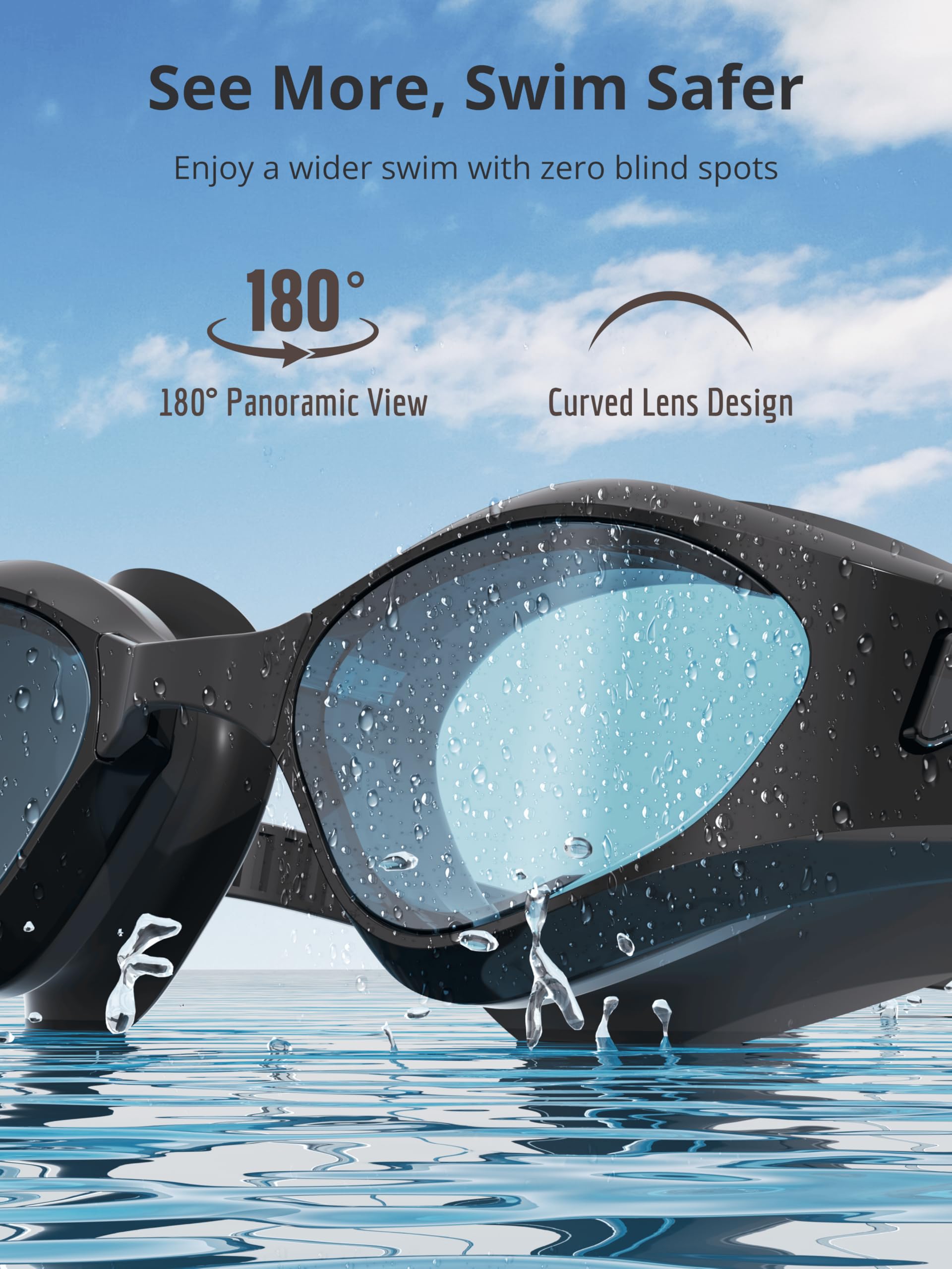 Schwimmbrille für Erwachsene, mit Anti-Beschlag- und UV-beständigen Gläsern, für Männer, Frauen, Jugendliche