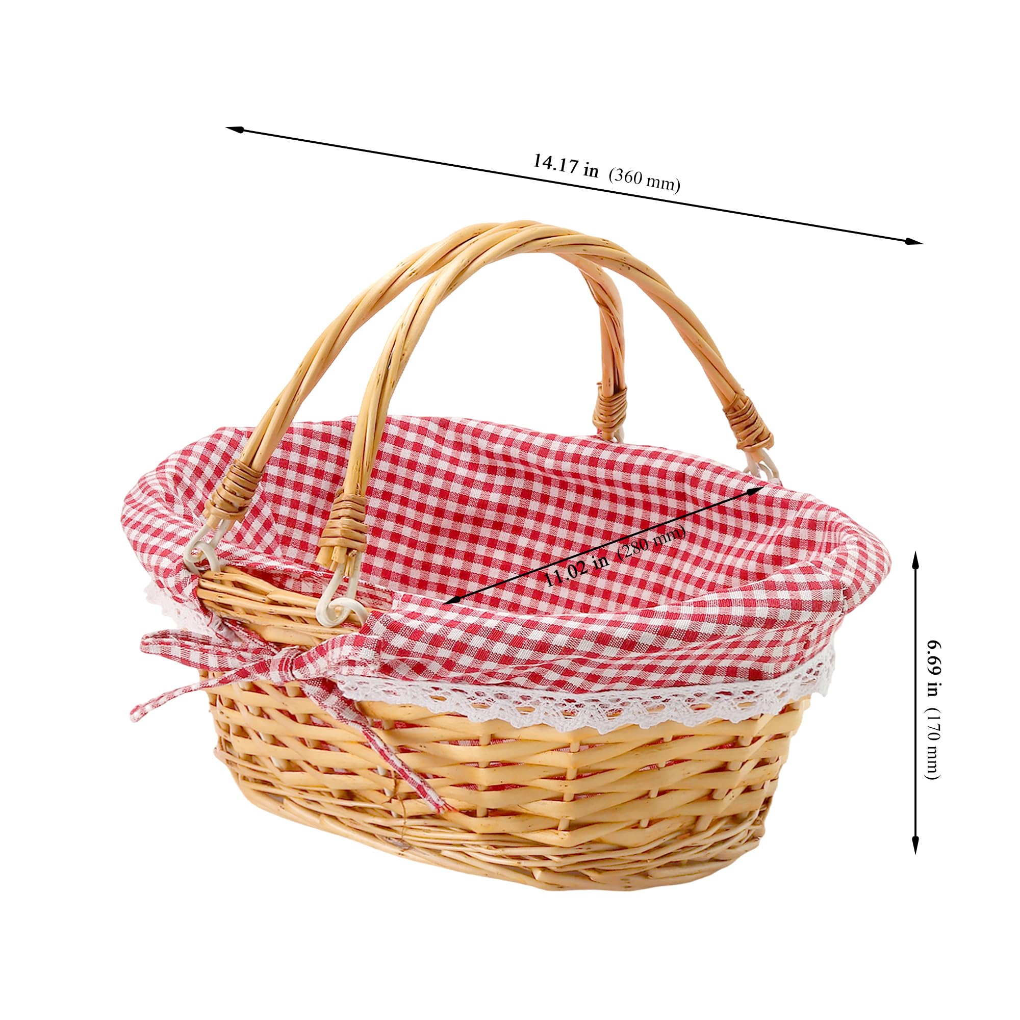 1 panier en osier avec anse - 36 x 28 x 17 cm - Panier de pique-nique ovale tressé avec poignées doubles et doublure - Panier vide, pour pique-nique, camping, mariage, décoration de Pâques