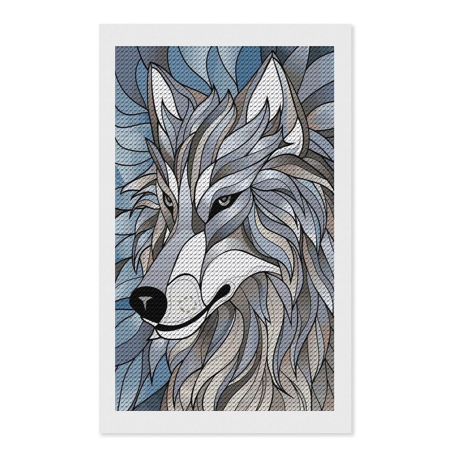 Junmoney Stylized Wolf Portrait Diamond Painting Kit 12"x20", Adhesive Canvas, Home Wall Decor, for Beginners, Birthday Gift, Full Kit Included