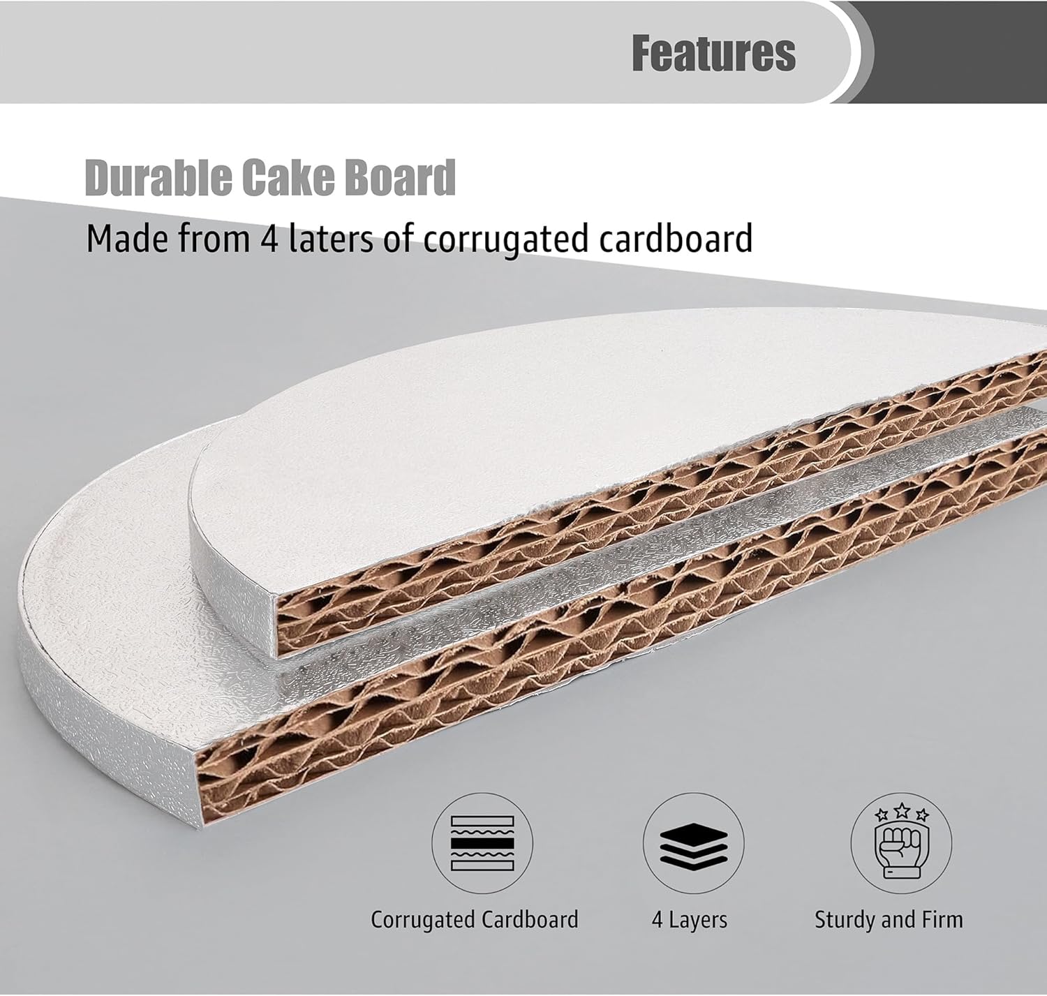 Le Gougere Cake Boards 1/2 Inch Cake Drums - Cake Boards 16 Inch Premium Round Professional Smooth Straight Edge 5 Pack - Silver Cake Board 16 Inch Cake Drum