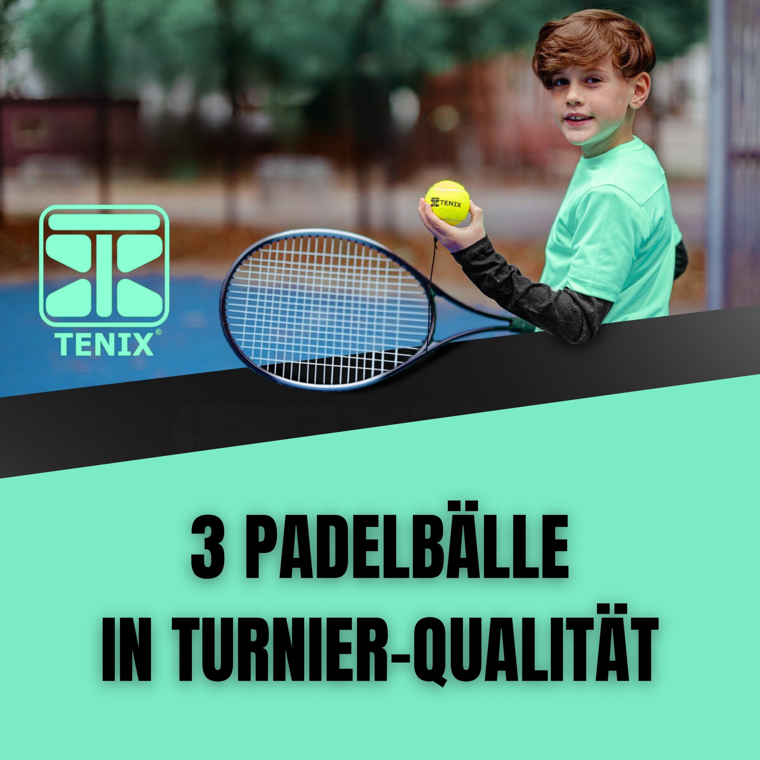 TENIX® 3er Set Padelball mit Schnur | Ersatzbälle für Padel-Trainer | inkl. druckversiegelter Padelballdose | Ersatzball mit elastischer Schnur für Padel Trainer