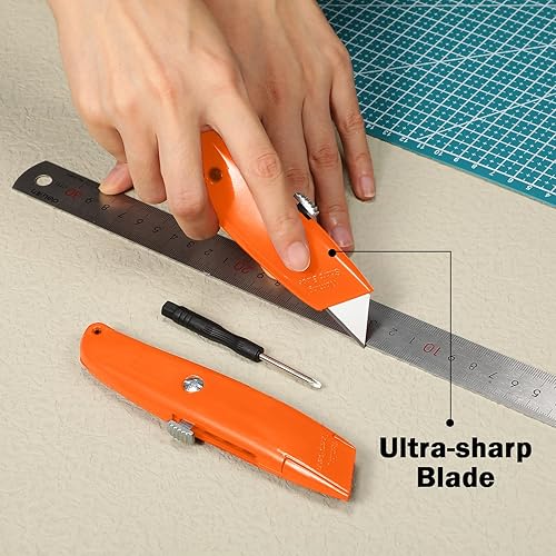 Miniatura 10 de Reginary Cuchillo utilitario retráctil de aleación de aluminio resistente, 20 unidades, para abrir cajas de cartón, para bricolaje, fábrica, oficina