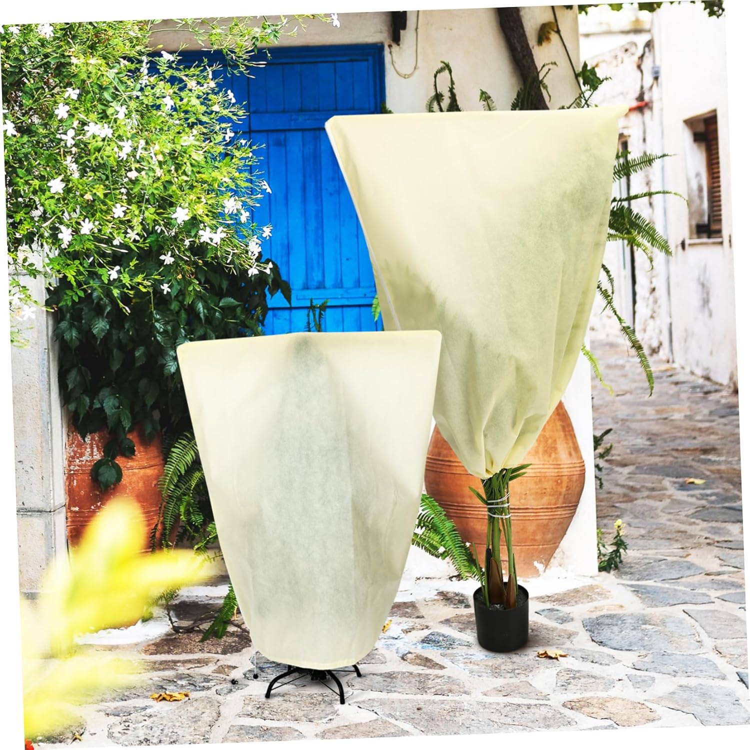 2Pcs Plant Covers for Winter Protection Durable Non Woven with Zipper Drawstring for Potted Plants Flowers Frost Shield for Outdoor Use