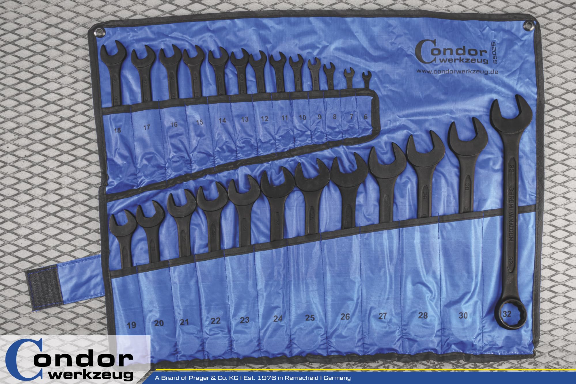 CONDOR Werkzeug 55025 | Juego de llaves combinadas | 25 piezas | 6-32 mm | acero cromo vanadio negro mate | Juego de llaves combinadas de carraca profesional para taller y bricolaje