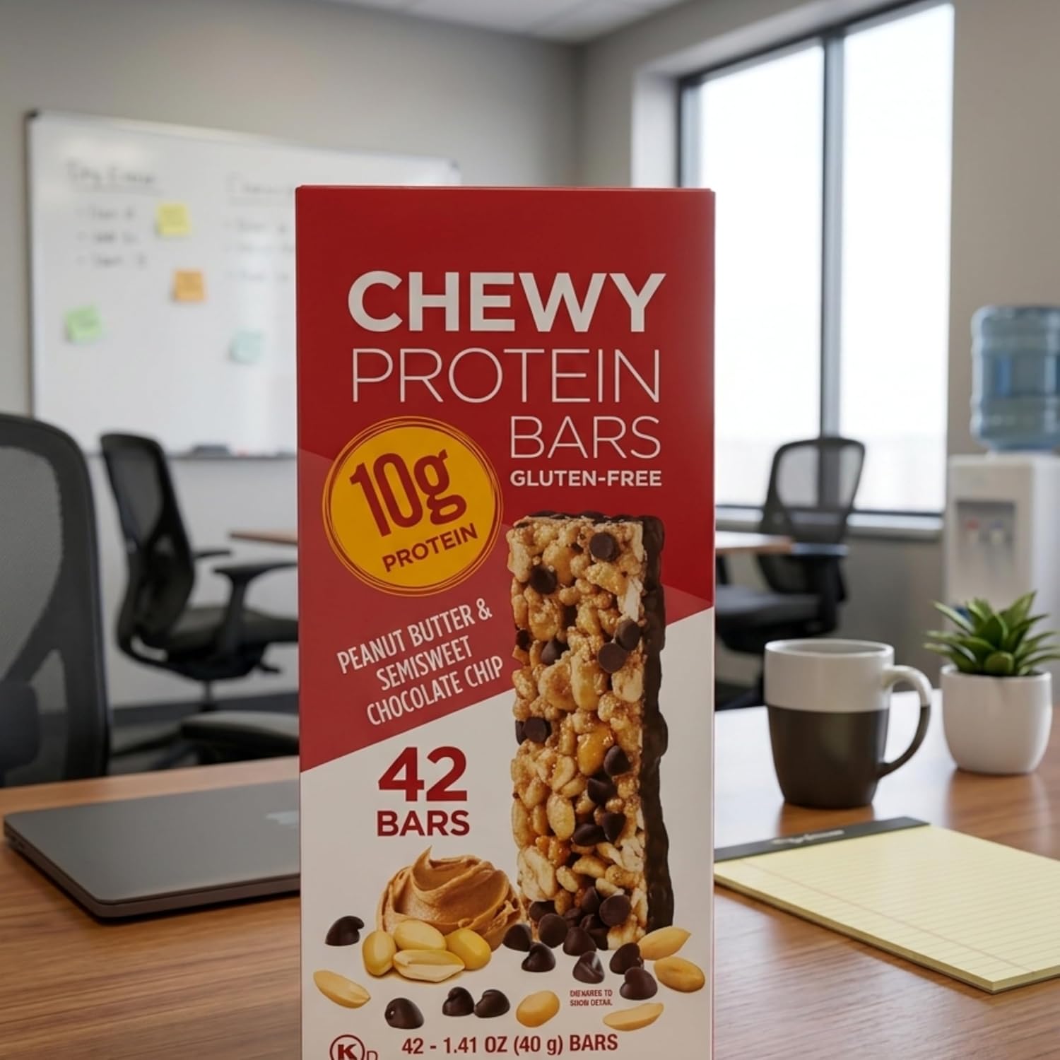 Chewy Protein Bars 2-Pack Bundle – Peanut Butter & Semi-Sweet Chocolate Chip – 84 Total Bars (42 Each) – 10g Protein Per Bar – Gluten Free – Kosher Certified Snack Bars bundled by Bentronic