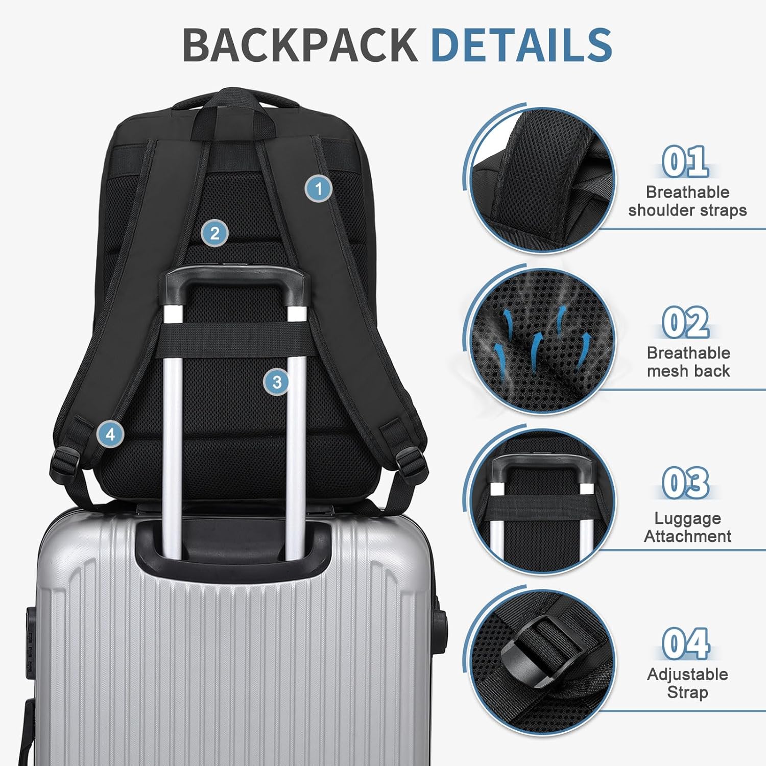 15.6 Inch Laptop Backpack for Men Women, 22L Business Travel Backpack W/USB Charging Port & Anti-Theft Pocket. Water Resistant Work Bookbag, Black