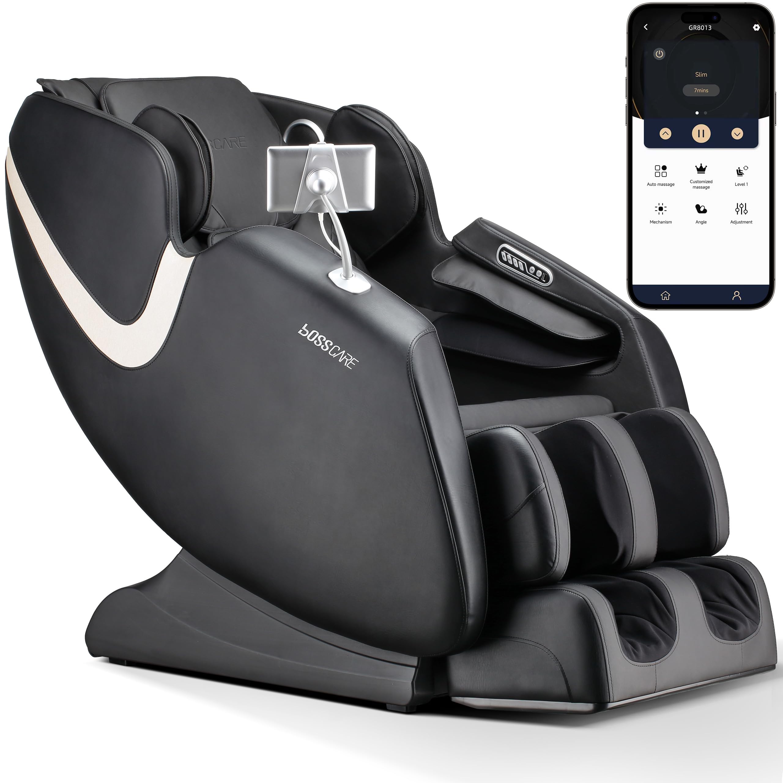 BOSSCARE 2026 Massage Chair Full Body, AI APP Control Shiatsu Zero Gravity Massage Chair with Foot Roller, Back Calf Heated, Bluetooth Speaker,