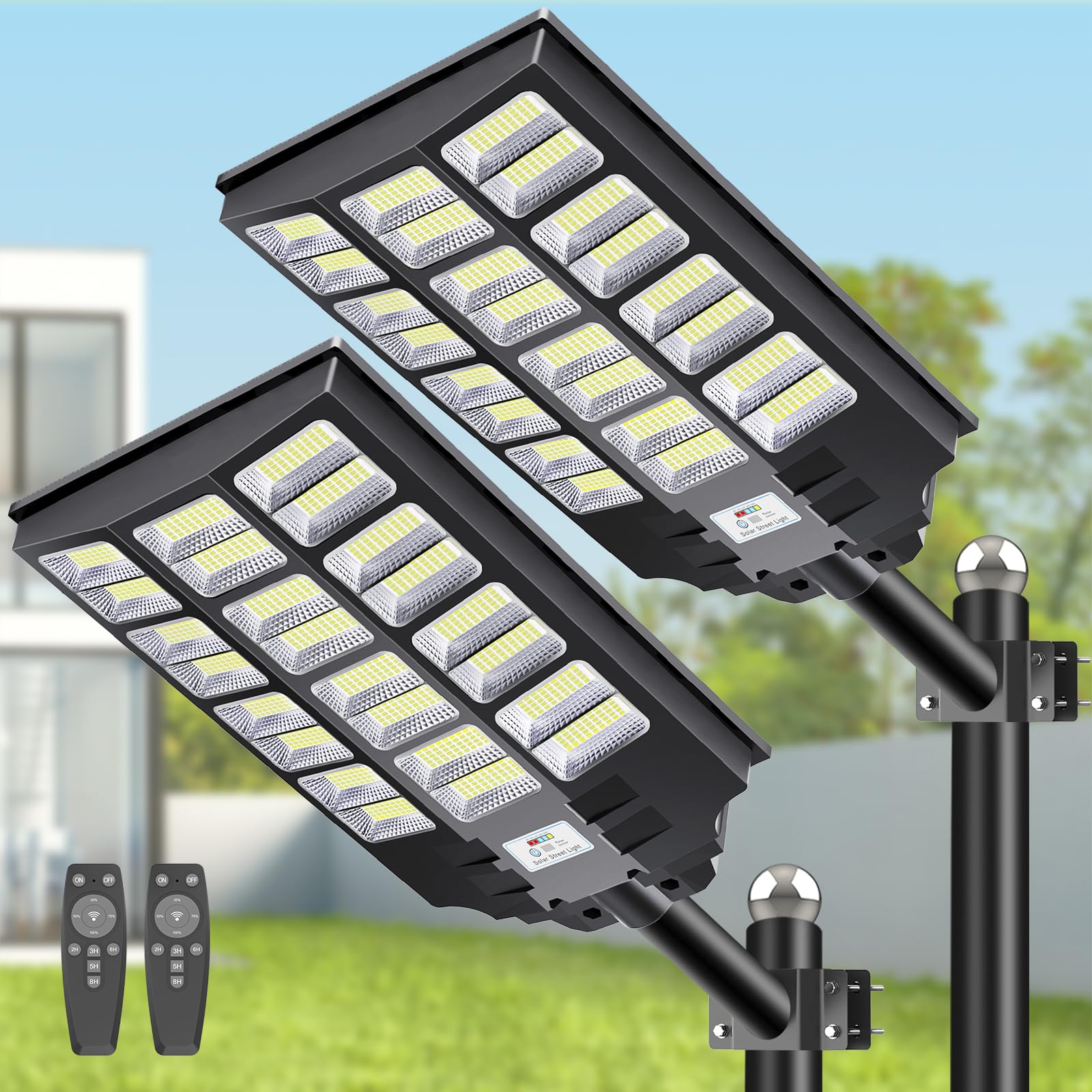 4800W Solar Street Light, 2 Pack 480000 Lumens Dusk to Dawn Solar Flood Lights Outdoor Motion Sensor with Remote Control Arm Bracket for Parking Lot, Garage, Street-image-33