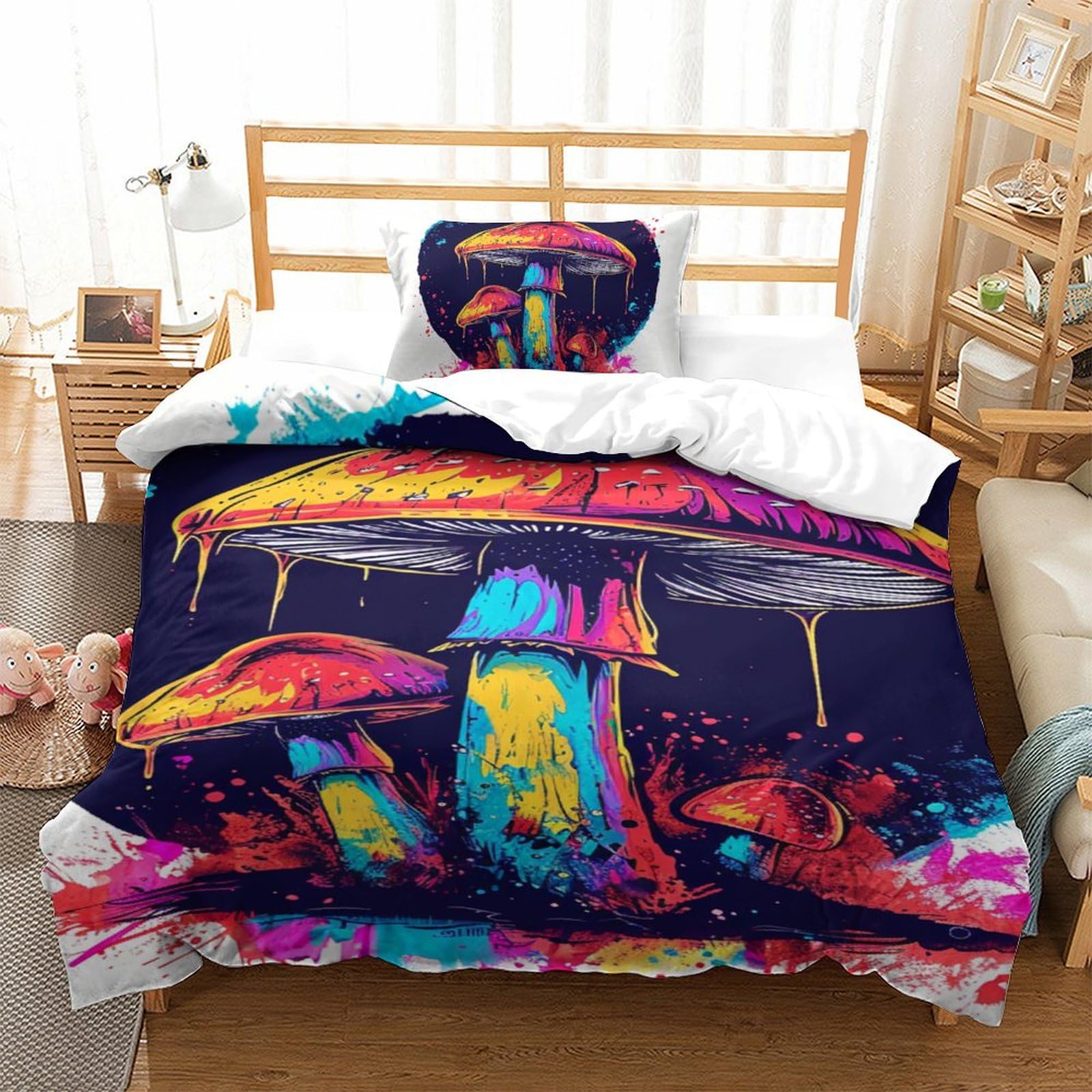 Housse de couette champignons 135x200 microfibre lit enfant single