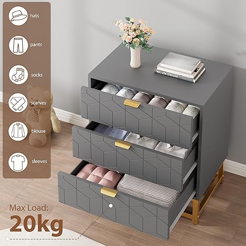 Miniatura 3 de GAOMON Cómoda de 3 cajones, cajones de madera con almacenamiento para armario, dormitorio, cómoda con cajones moderna mesita de noche con asas