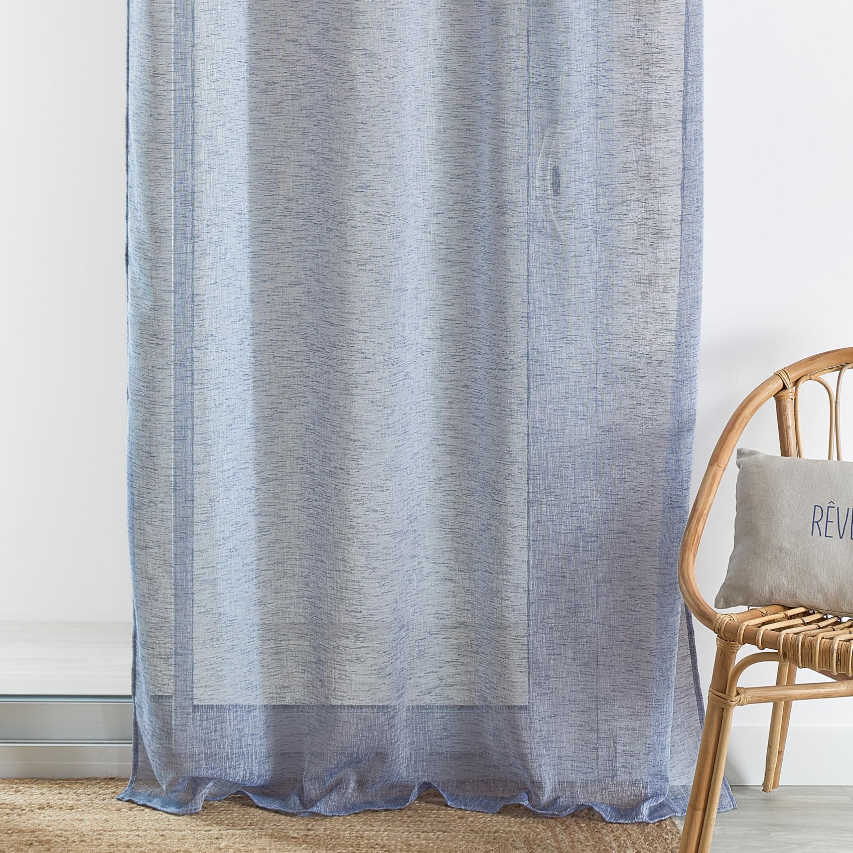 HomeMaison.com Muslin Net Curtain - Plain - Blackout Net Curtain - Blue Net Curtain - 140 x 240 cm, W 55.1" x L 94.5" (1 Panels) - Image 2