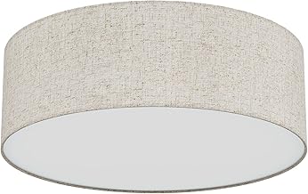 LQWELL Lampada da Soffitto in Tessuto, Plafoniera Rotonda con Paralume in Lino, Attacco E27 x 2, max.40W, Ø30cm x H10cm, Colore naturale, per Soggiorno, Camera da Letto, Sala da Pranzo, Ufficio