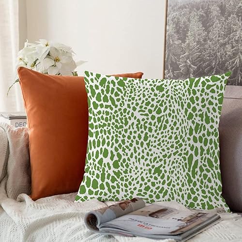 Miniatura 5 de Fundas de almohada cuadradas de lino con estampado de leopardo verde y blanco de 22 x 22 pulgadas, fundas de cojín cuadradas para cama, sofá,