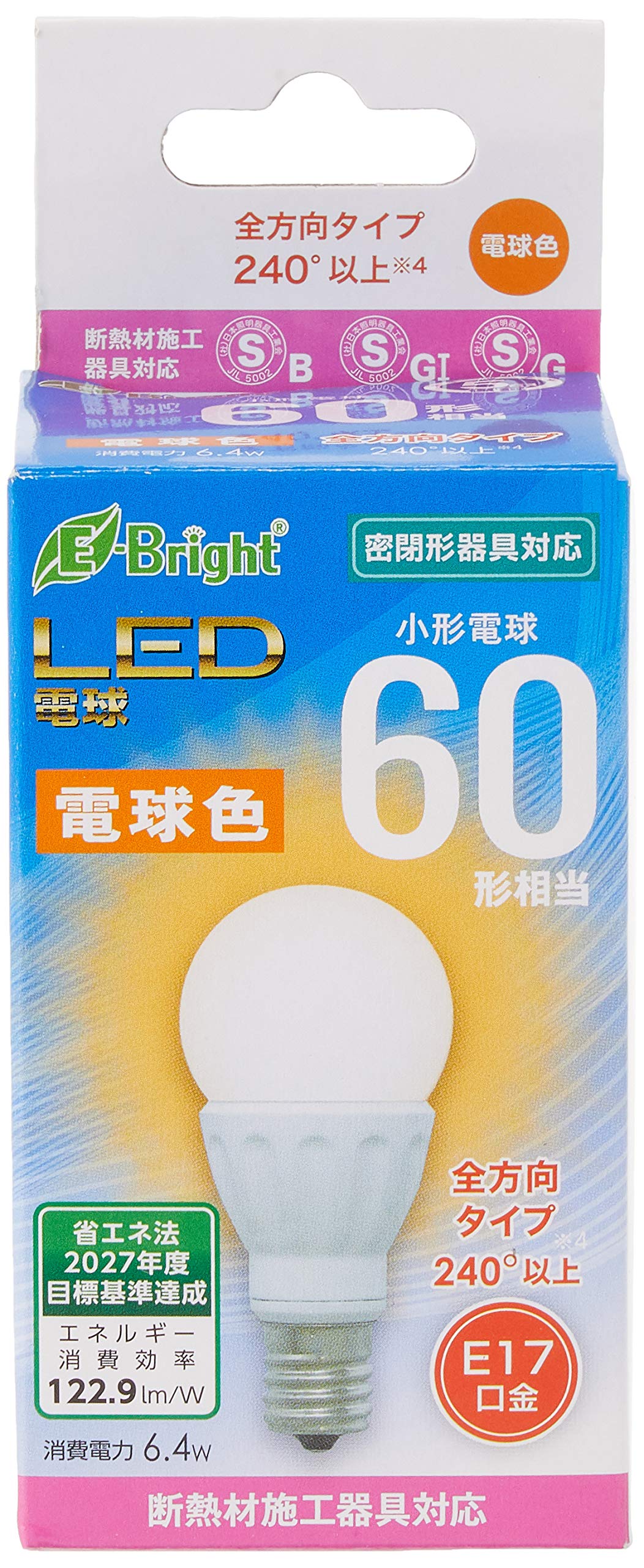 Amazon | オーム電機 LED電球 小形（60形相当/787lm/6.4W/電球色/E17