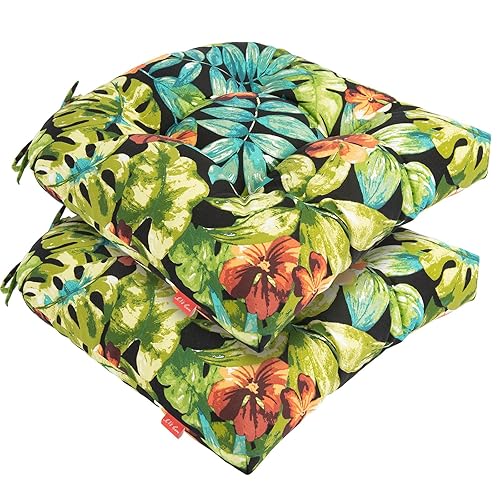 Indoor/Outdoor Tufted Seat Cushions with Ties Set of 2, 19"x19"