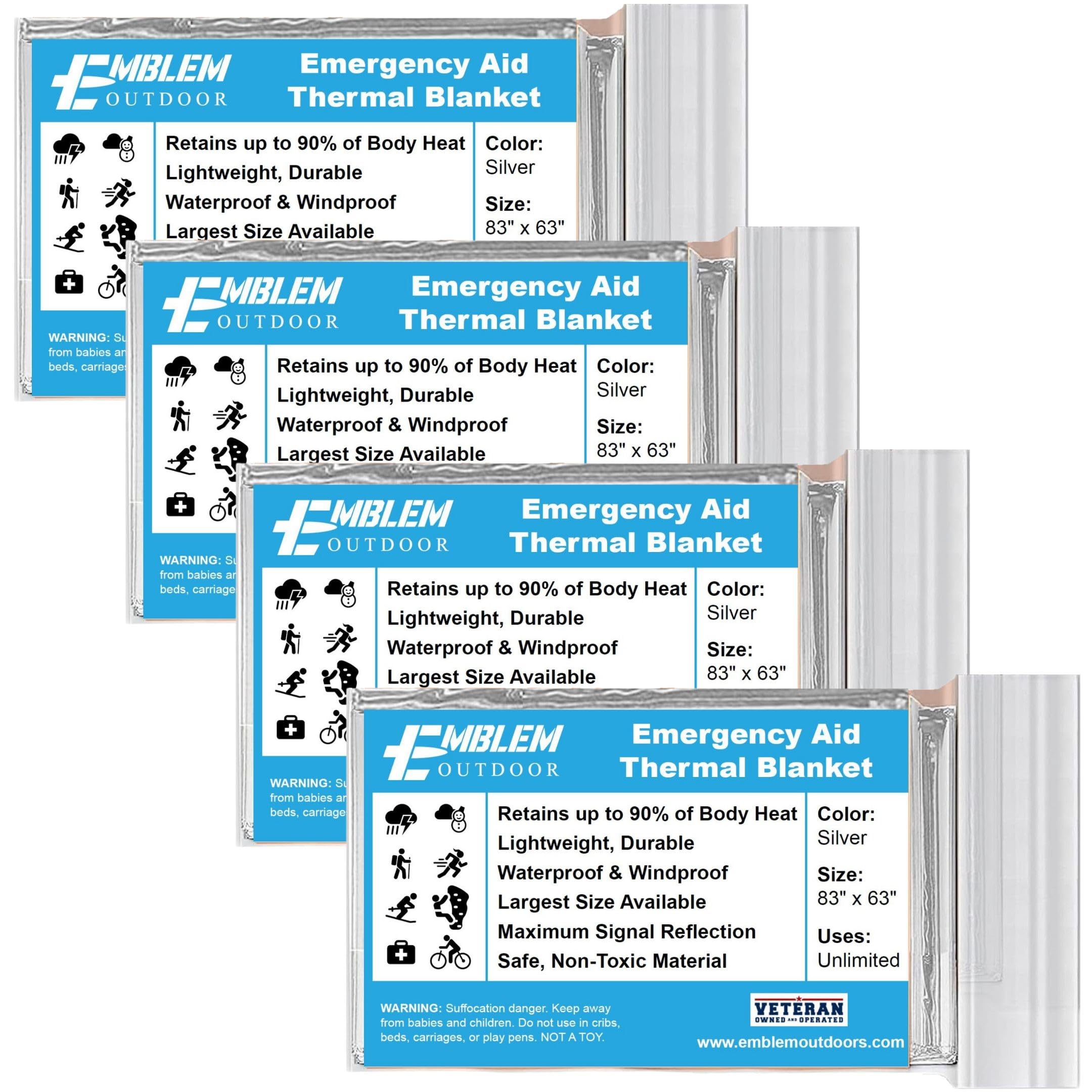 Emblem Outdoor Emergency Thermal Blanket Made of Mylar for Survival, Hiking, Camping, First Aid, and Bug Out Bag - Extra Large (4-Pack)