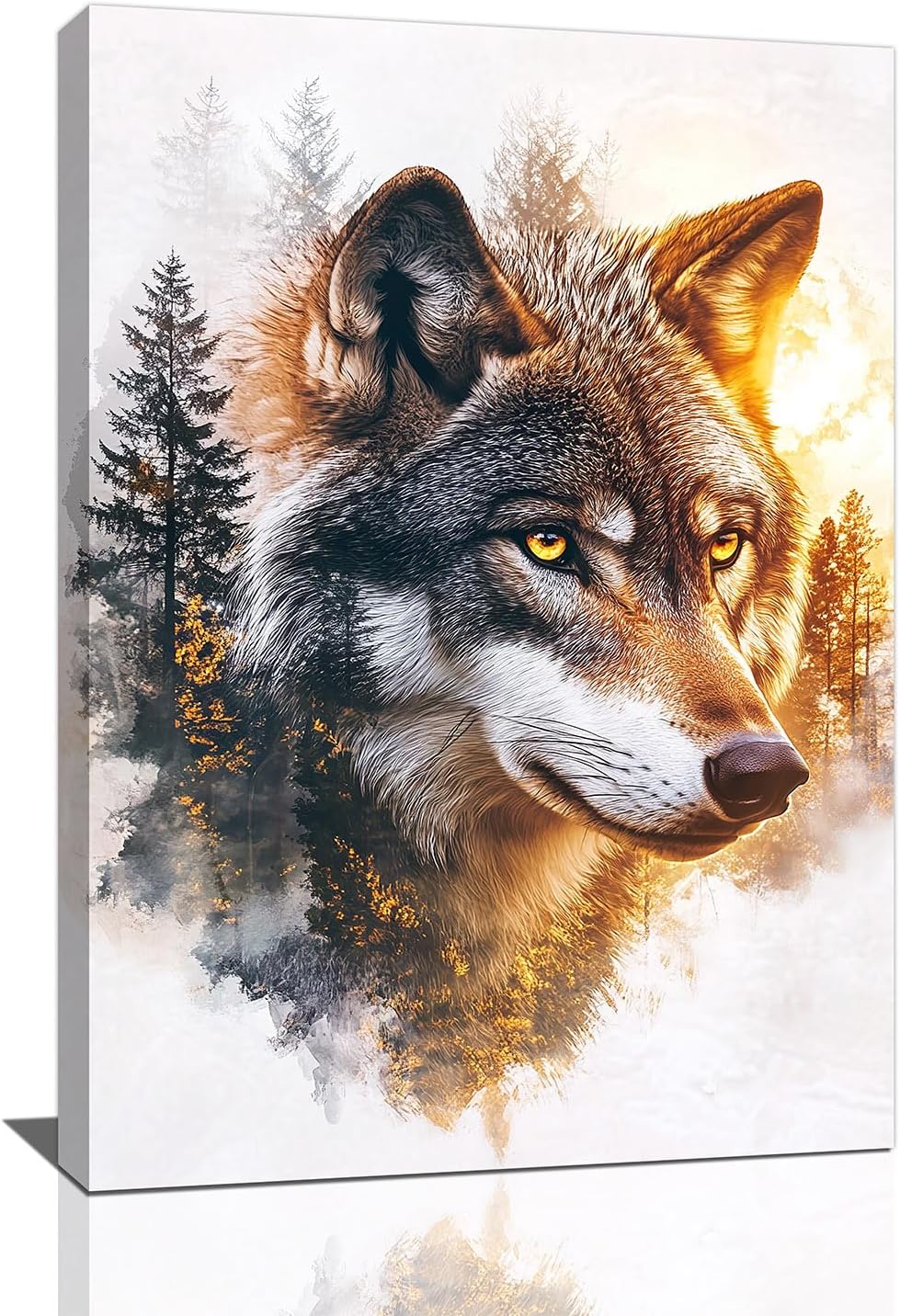 Olivine Wolf Wall Art, Forest Pictures Wall Decor, Animal Painting, Wildlife Canvas Prints, Framed Artwork for Living Room Bedroom Bathroom Office Home Decoration 24''x16''