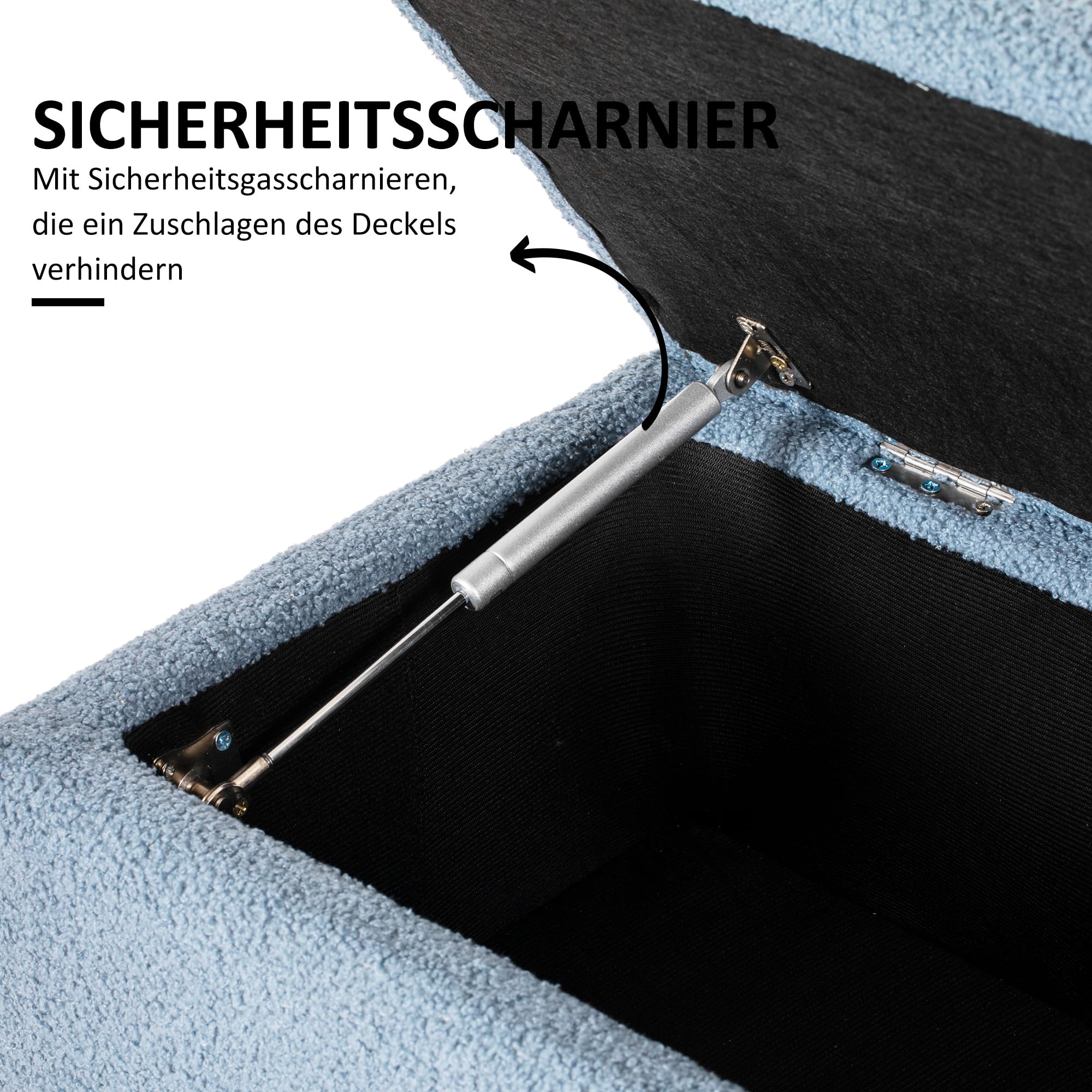 HOMCOM Sitzbank mit Stauraum Polsterbank Klappdeckel 95 x 38 x 45 cm Blau | Samtoptik, Sitztruhe mit Holzbeine, Truhenbank Bettbank, Wohnzimmer, Schlafzimmer, Flur