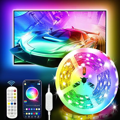 Tira de luz LED de 16.4 pies para TV de 45 a 75 pulgadas, retroiluminación LED, control de aplicación Bluetooth, sincronización de música,