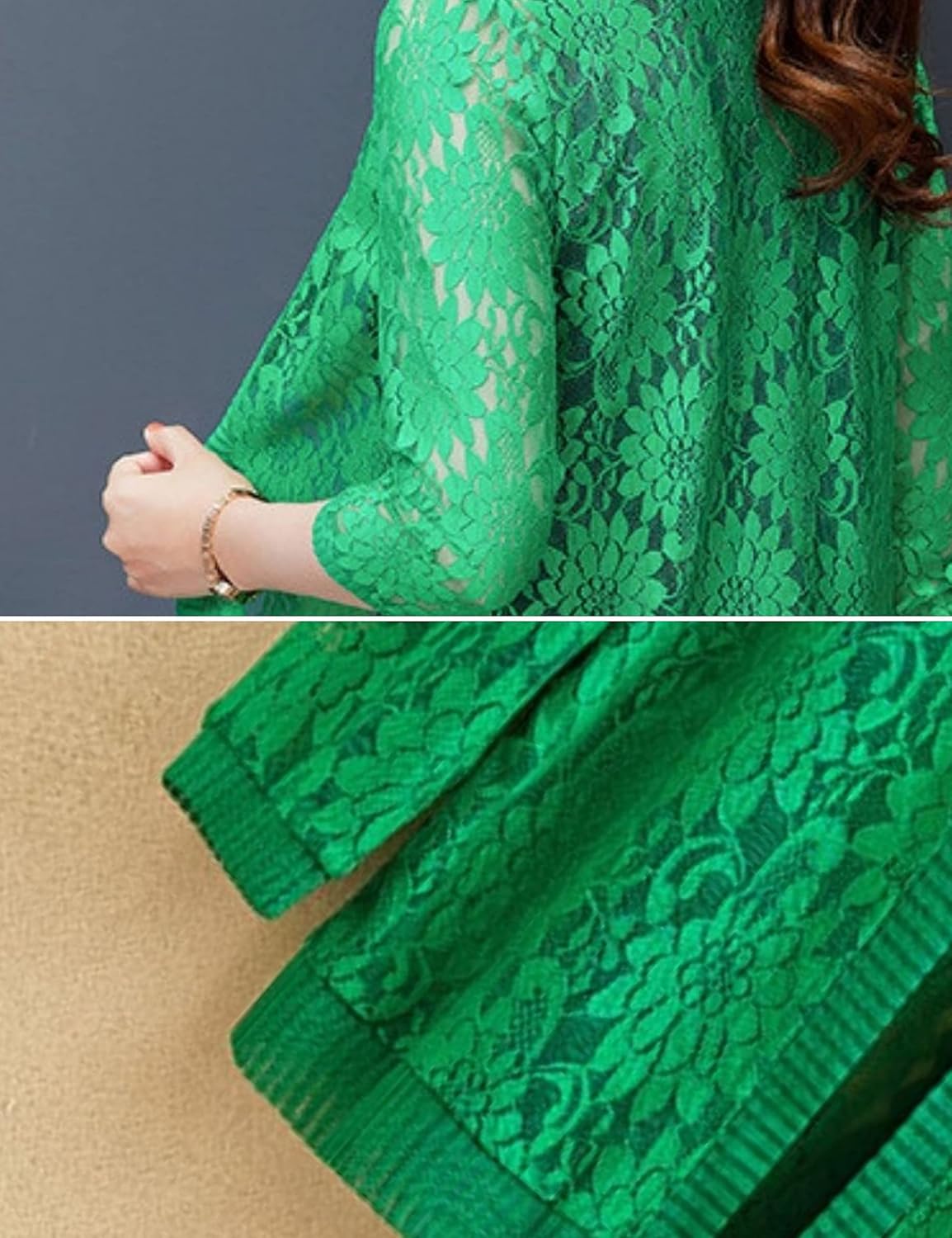 Xunger Women’s 3/4 Sleeve Lace Cardigan Casual Open Front Floral Lace Shrug Summer Cover Up - Image 4