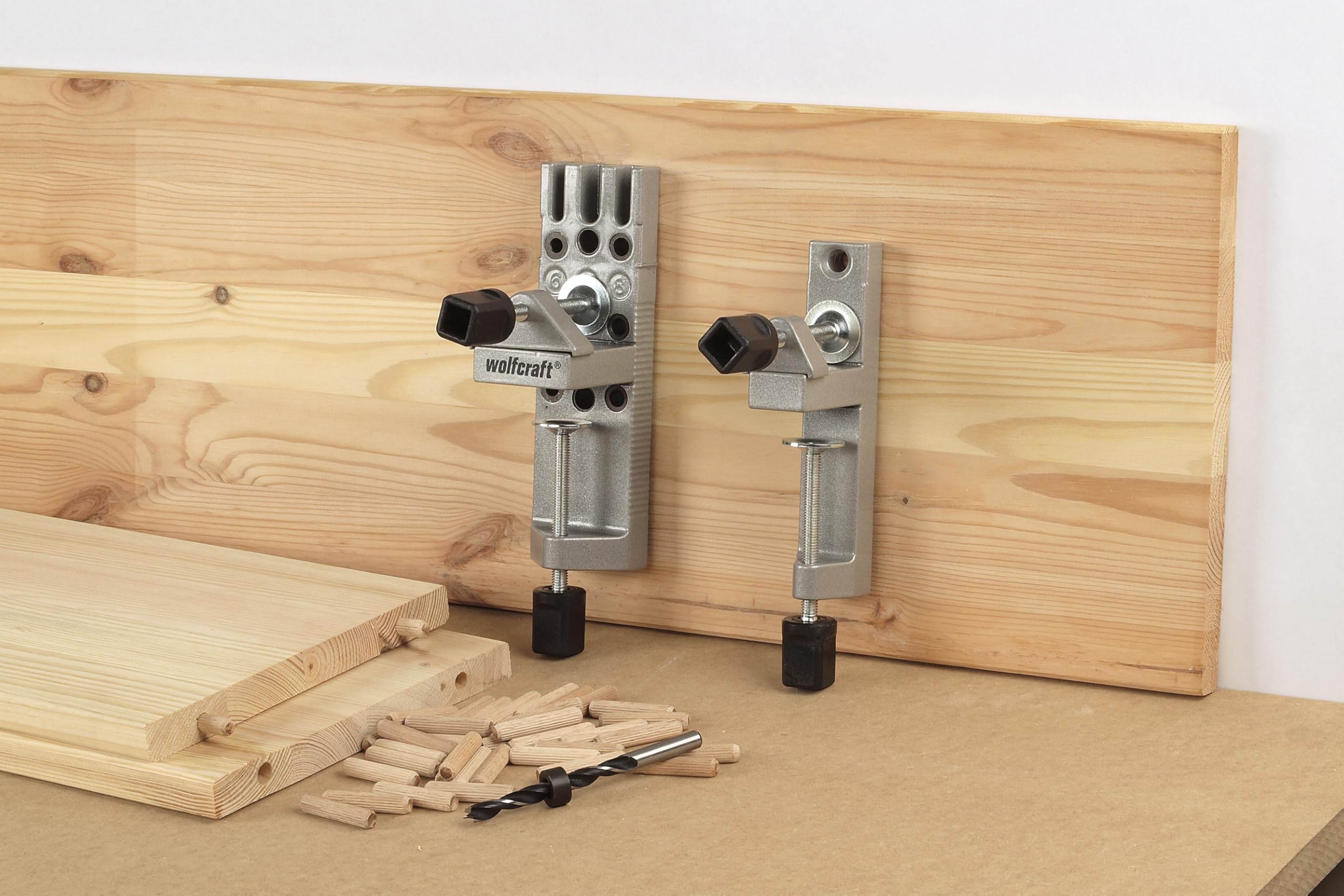 wolfcraft Set universale di spinatura I 3750000 I Per eseguire i fori per le spine con precisione, senza misurazione né marcatura