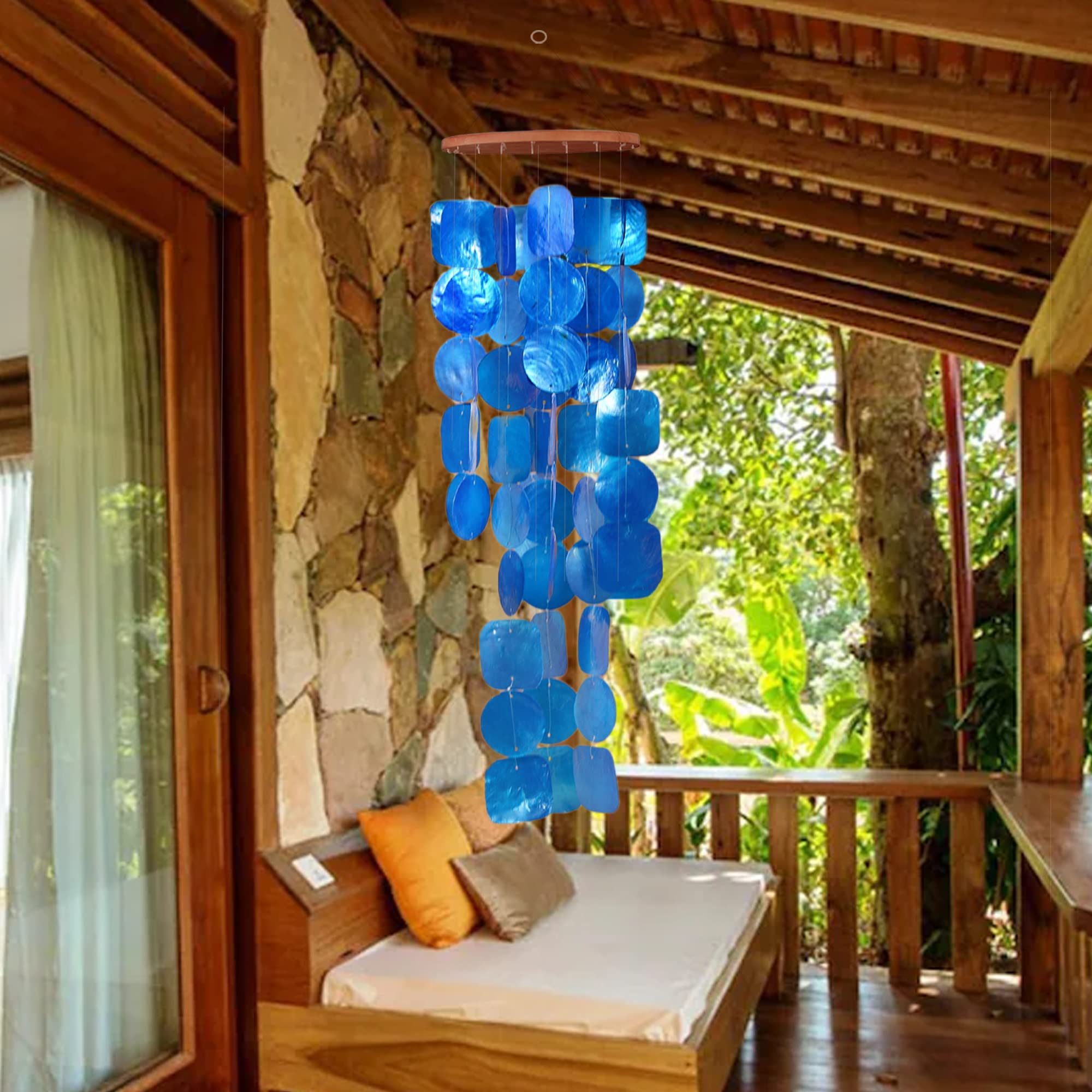 ART-CRAFT Capiz - Catena a conchiglia blu come decorazione da appendere per finestre o soggiorno, decorazione da giardino, lunghezza 70 cm