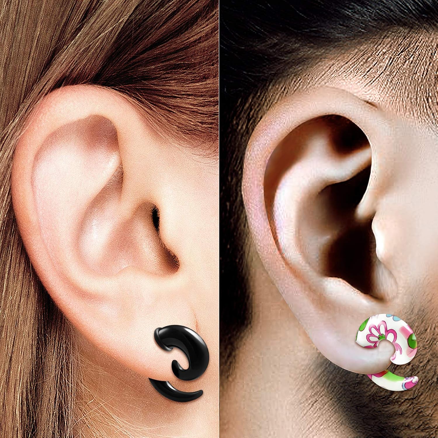 2 Pairs Black Acrylic Spiral Taper Expander Piercing Jewelry Ear Stretching Earring Coil O-rings Gauges Plugs More Choices