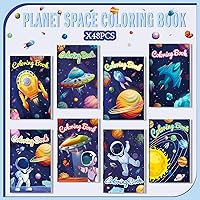 Vista 3 de Jutom 48 libros para colorear del espacio exterior a granel para niños y adultos, mini tema espacial astronauta galaxia cohete para el sistema