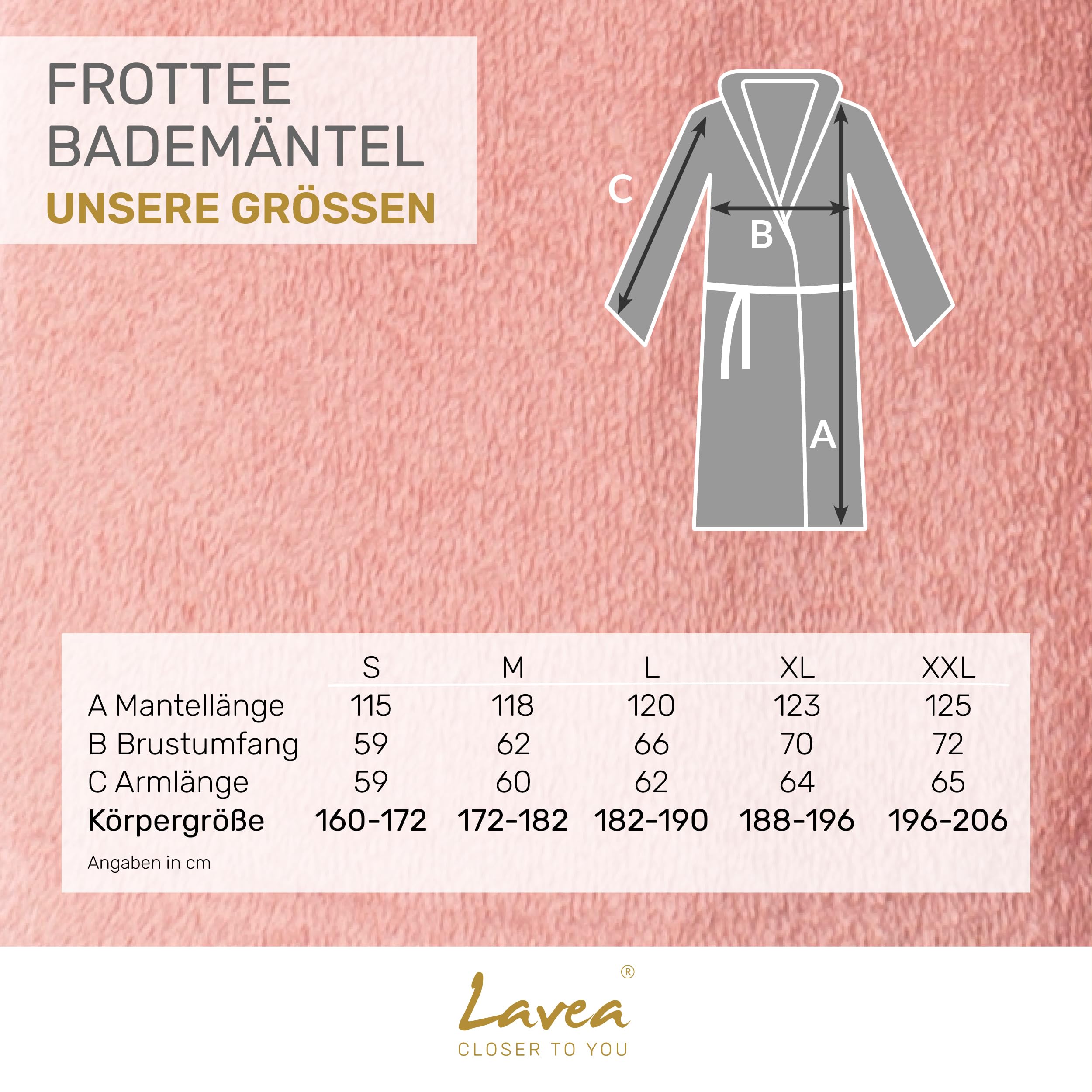 Lavea® Mexico Bademantel XXL & Saunatuch 80x200 cm - Altrosa