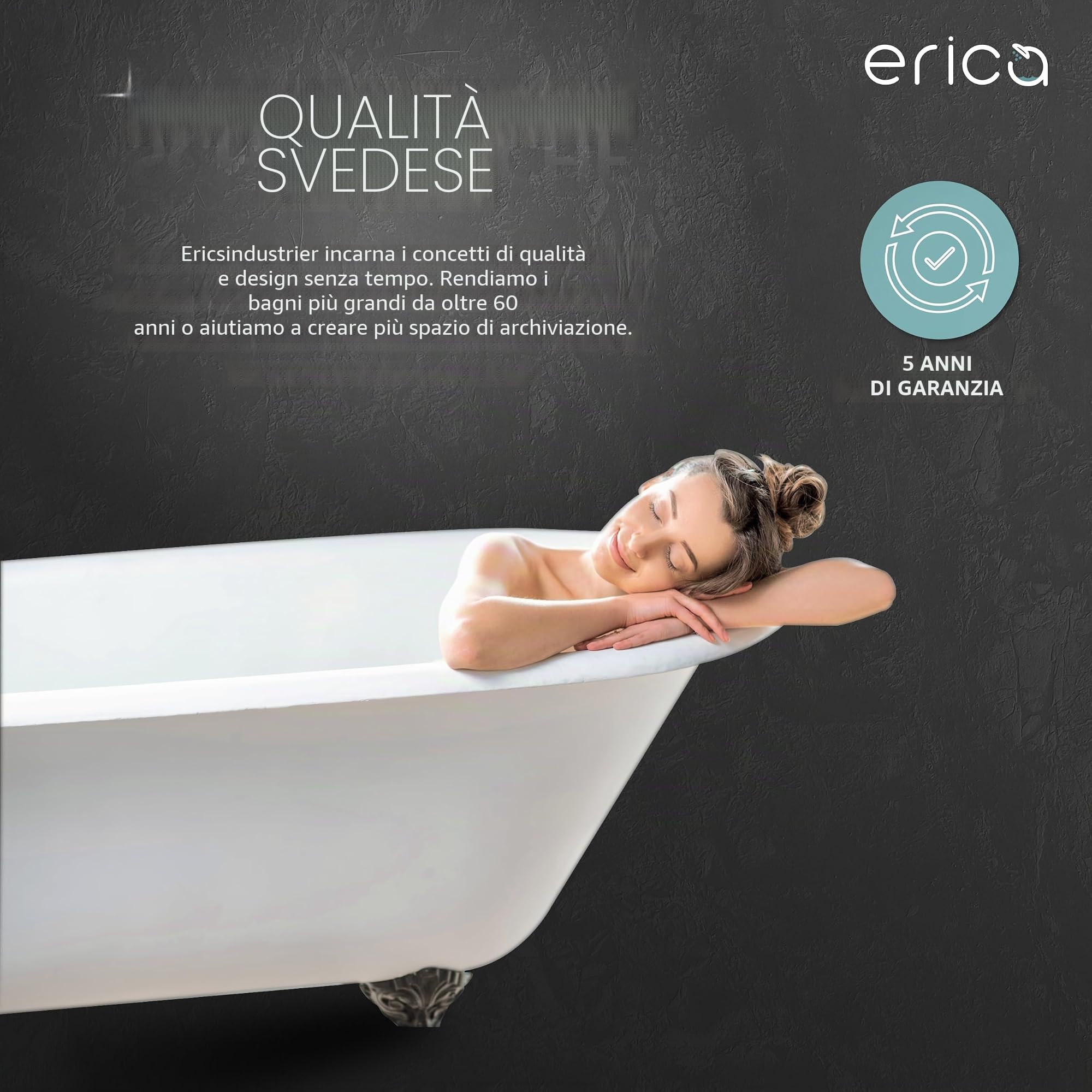 Erica Asta Tenda Doccia 85x95x85 cm, Tubo Tenda Doccia a Muro Senza Fissaggio Soffitto – Rivestimento in Plastica Senza PVC, Bastone per Tenda Doccia 100% Acciaio Inox. Bianco.