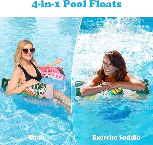 Miniatura 3 de Flotadores de piscina para adultos, paquete de 2 flotadores inflables para piscina, 4 en 1, balsas multiusos, hamaca de agua para piscina,