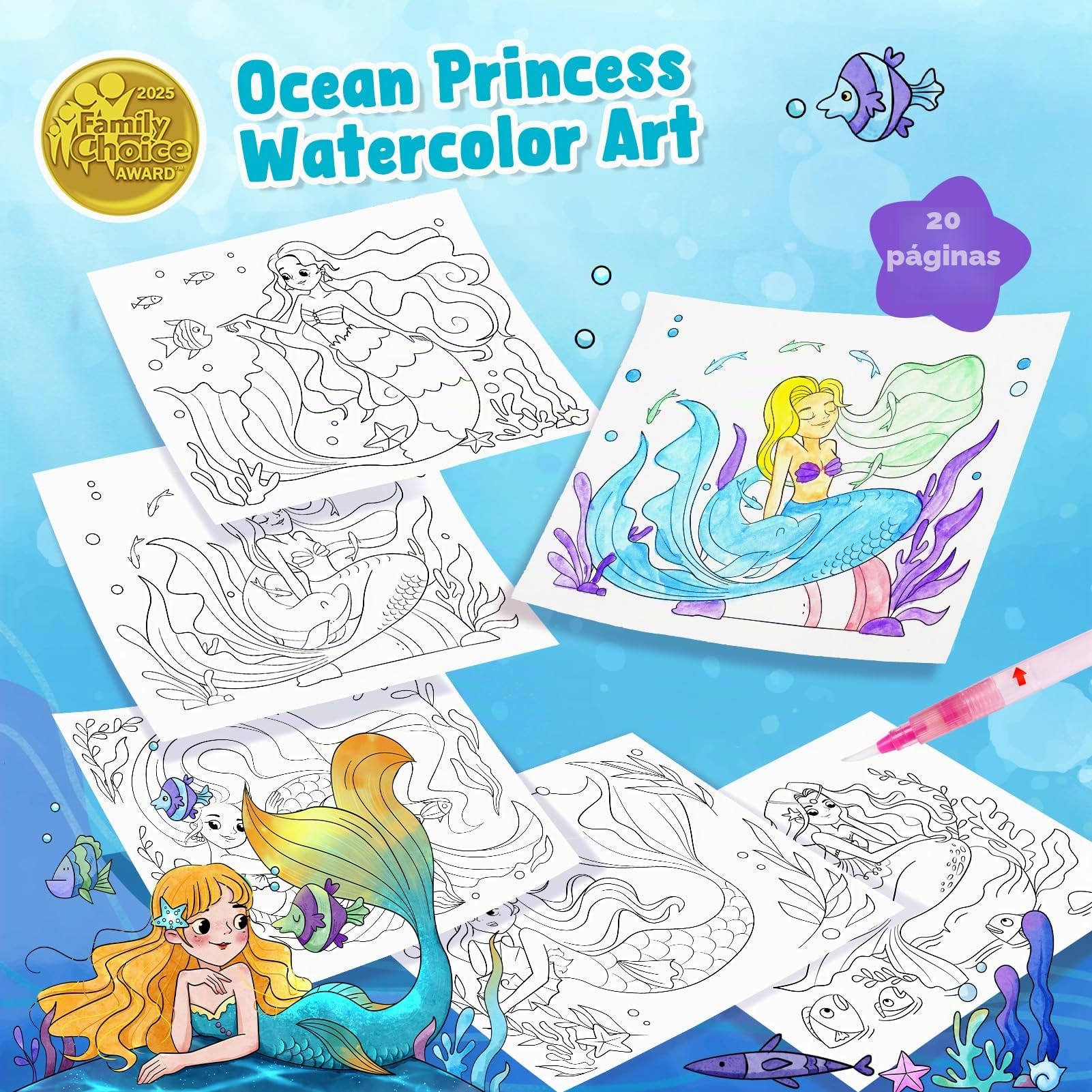 GUDOTRA Libro Colorear con Acuarelas Regalos Cumpleaños Niños Colegio Juego de Acuarela para Niñas de 3-8 Años Juguete Educativo como Detalles Cumpleaños Niños Coloring Book Niñas Manualidades Niño