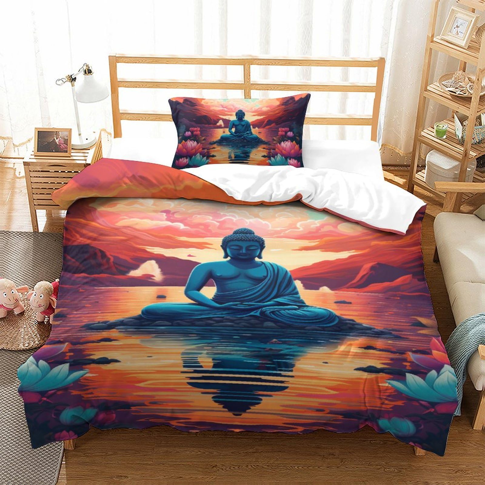 Parure de lit Bouddha microfibre housse de couette 135x200 cm zippée