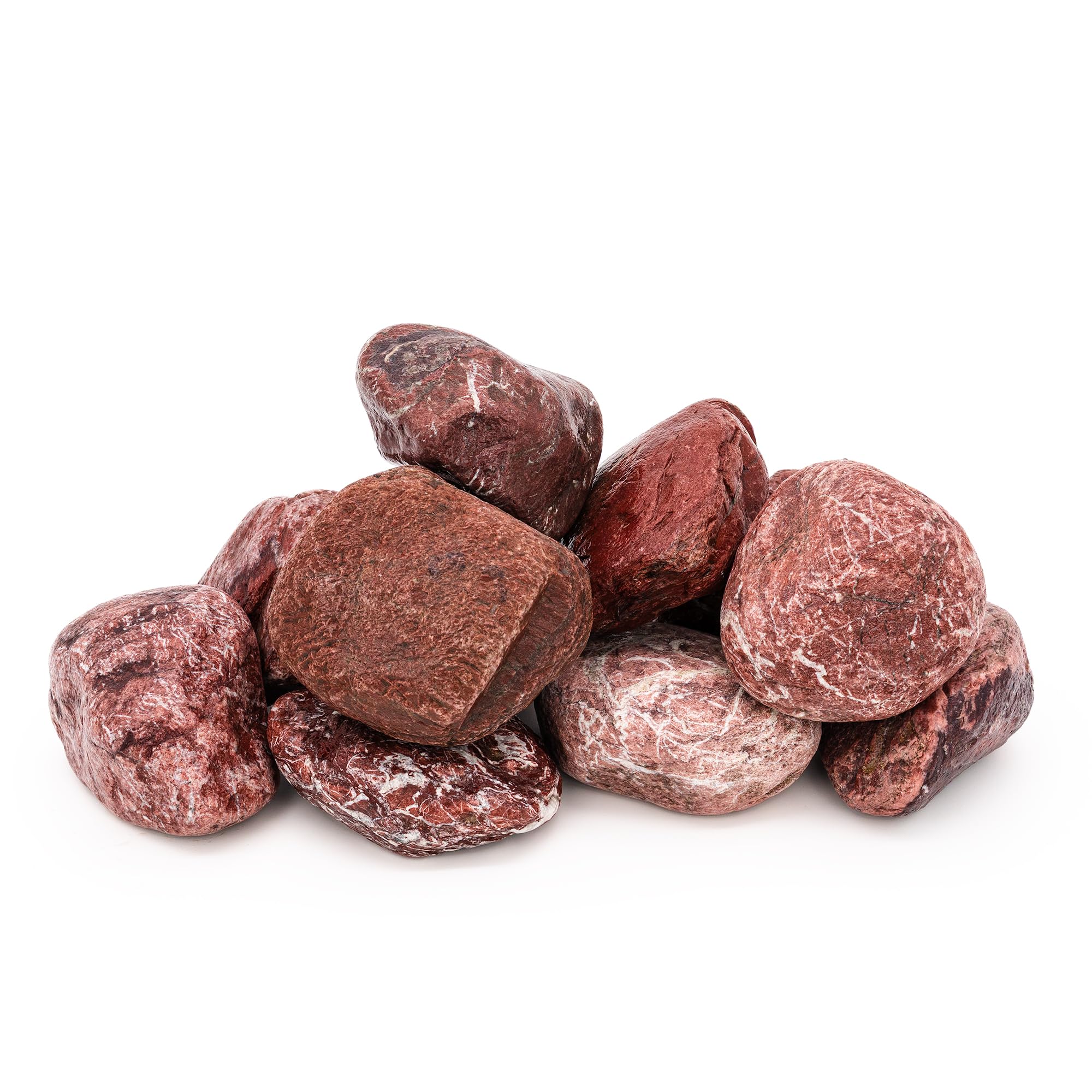 Pierres de sauna - Jaspe rouge - 15 kg - Arrondies - 10-15 cm - Haute conservation de la chaleur - Aspect esthétique - Pour poêles électriques et à bois