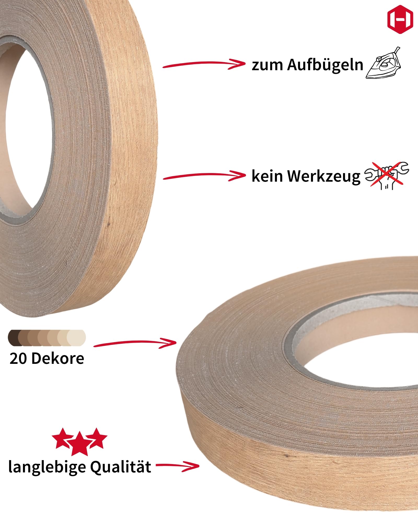 Gedotec Cubrecantos 40 mm | Rollo de 100 m | Roble Lancelot | Cubrecantos para pegar | con adhesivo termofusible integrado | Cinta para bordes de muebles | Tira de melamina | Chapa de madera | Cinta