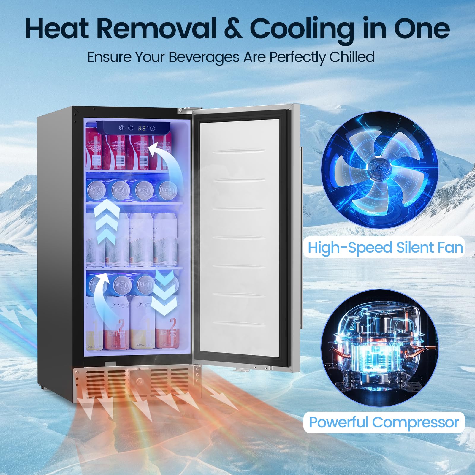 Cowsar 15 Inch Outdoor Beverage Refrigerator, Under Counter Beverage Fridge With Stainless Steel Door, Built-In Or Freestanding Beverage Cooler 127 Cans For Home/Kitchen/Patio/Bar on Fridge.com - View 3