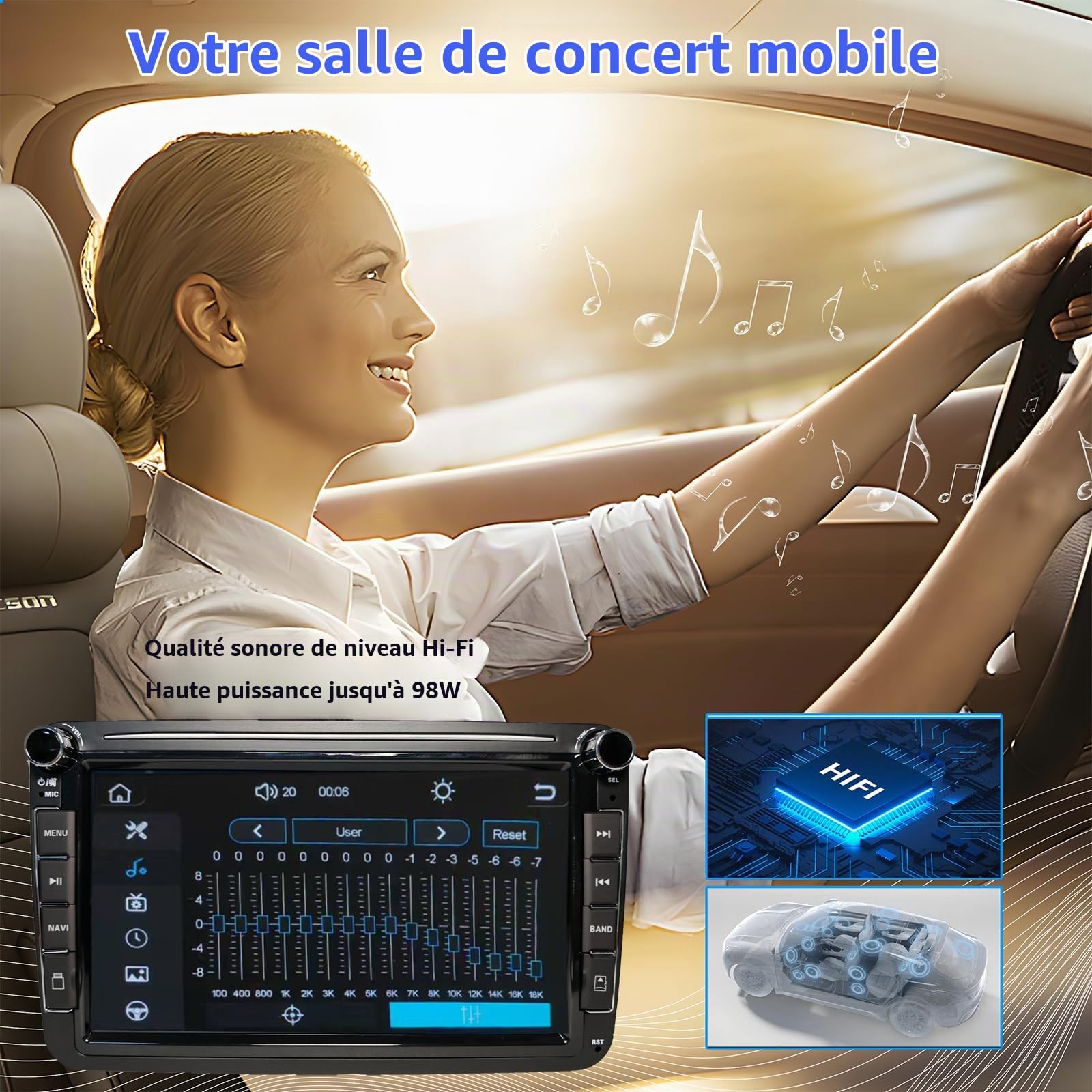 CarPlay Autoradio pour VW Golf 5 6 Passat Jetta Caddy Polo CC Tiguan EOS Touran T5 Skoda, 8 Pouces sans Fil Carplay & Android Auto, Puissance élevée/Bluetooth/FM/AM Radio/USB/DSP/RDS/SWC