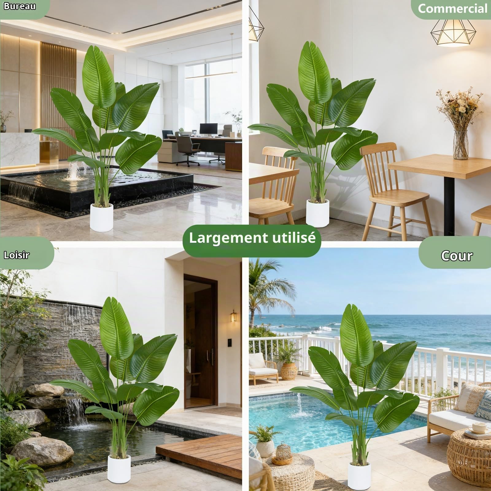 Plante Artificielle Oiseau de Paradis 120cm - Grande Plantes Bananier Artificielle Interieur avec Pot Blanc, Fausses Arbre Artificiel Parfaites pour Décoration d'Intérieur de Bureau ou Salon ou Maison