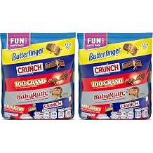 Butterfinger, Crunch, Baby Ruth, and 100 Grand, Assorted Fun Size Chocolate-y Treats, 55 Count Party Pack, 33.6 oz Pack of 2